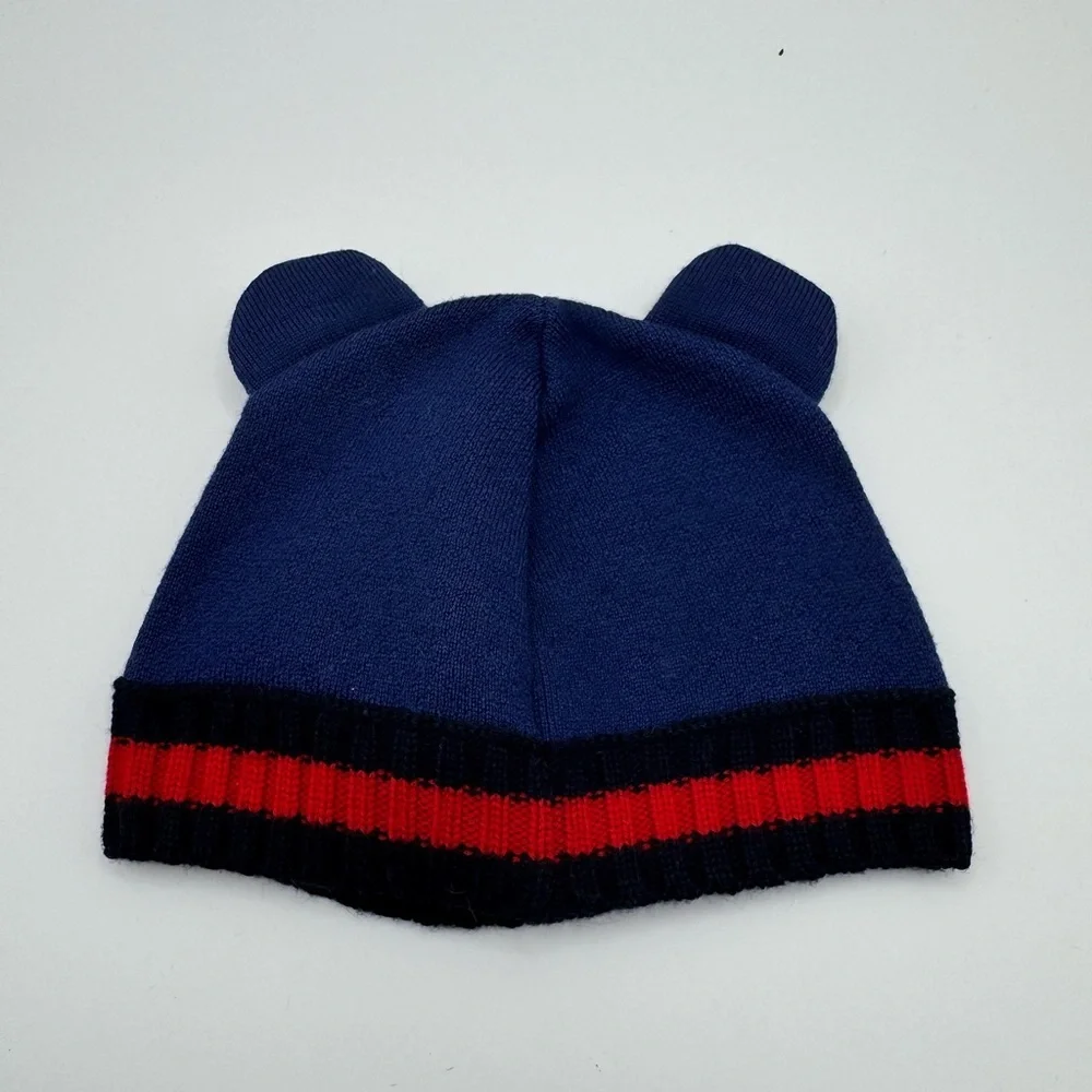 Gucci Baby Navy Beanie with Red Stripe and Ear Details Wool